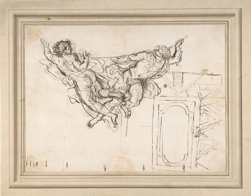 Study for Nude Male Figures Supporting a Frame and Plan of the Ceiling Decoration of Palazzo Altieri, Rome