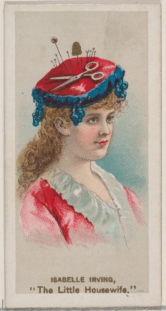 Isabelle Irving as "The Little Housewife," from the series Fancy Dress Ball Costumes (N73) for Duke brand cigarettes — W. Duke, Sons & Co.|Knapp & Company