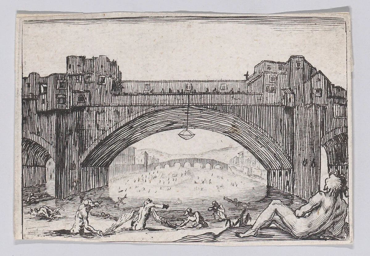 Reverse Copy of Le Ponte-Vecchio, a Florence (The Ponte-Vecchio, in Florence), from "Les Caprices" — Anonymous|Jacques Callot