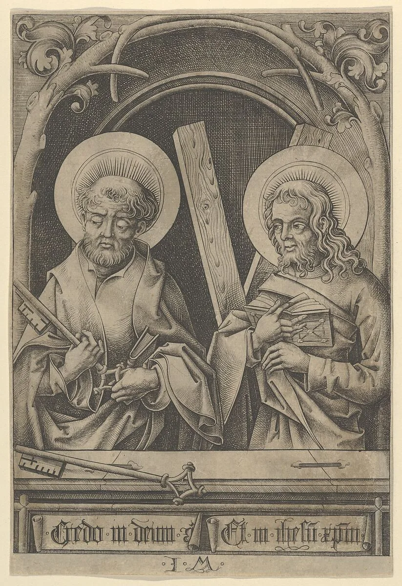 St. Peter and St. Andrew, from The Apostles — Israhel van Meckenem