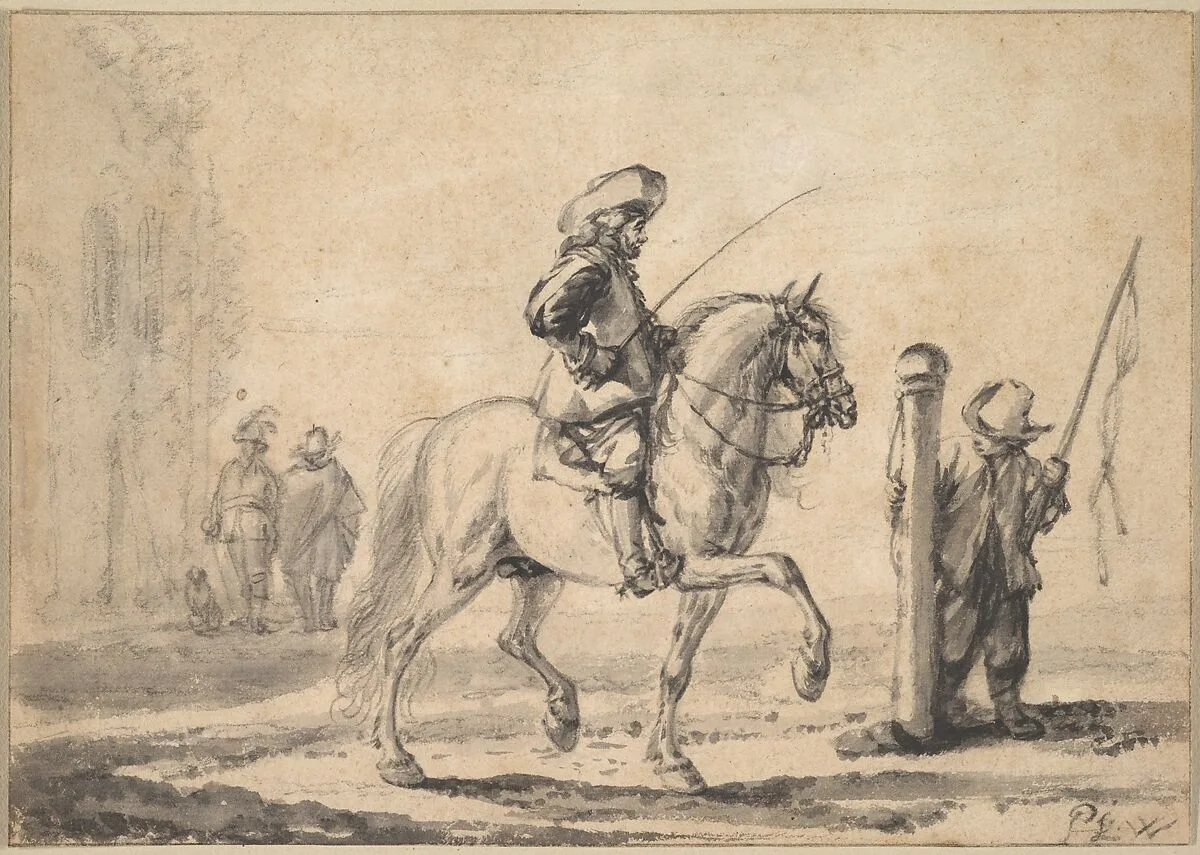 A Mounted Grey Horse Being Schooled in Piaffe — Philips Wouwerman