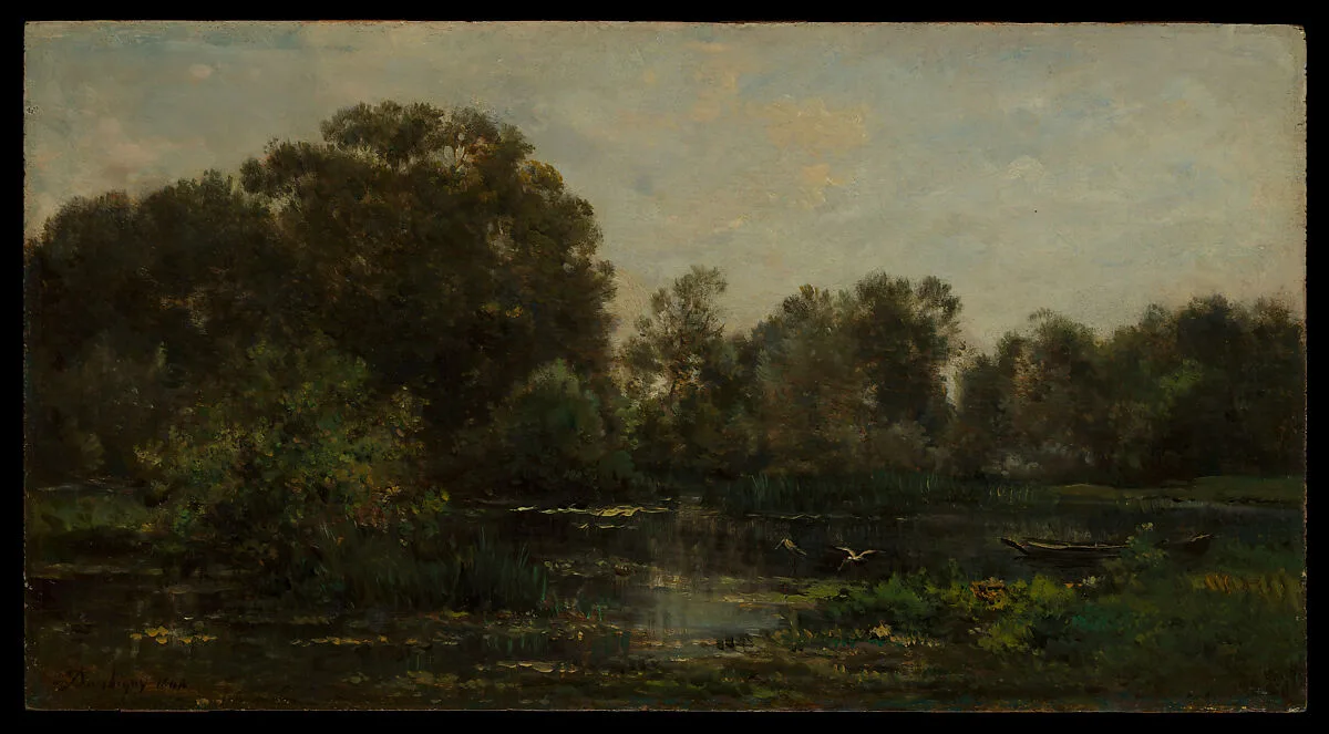 A River Landscape with Storks — Charles-François Daubigny