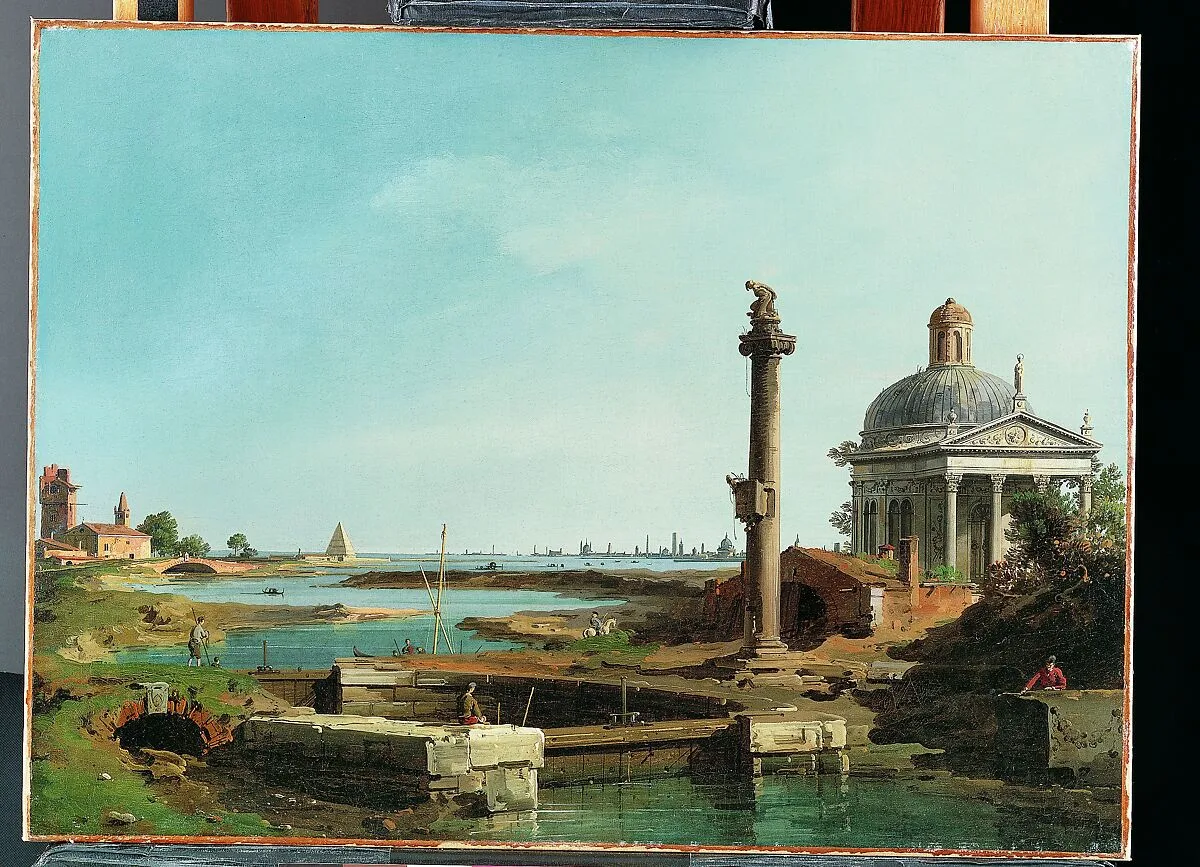A Lock, a Column, and a Church beside a Lagoon — Canaletto (Giovanni Antonio Canal)