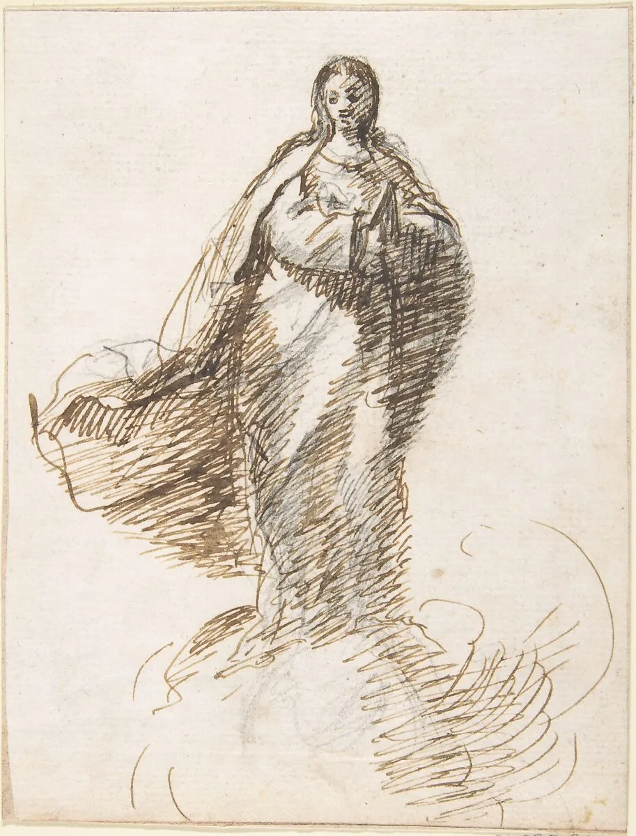 Virgin of the Immaculate Conception Standing on Clouds — Anonymous, Spanish, School of Seville, 17th century|Pedro Duque Cornejo