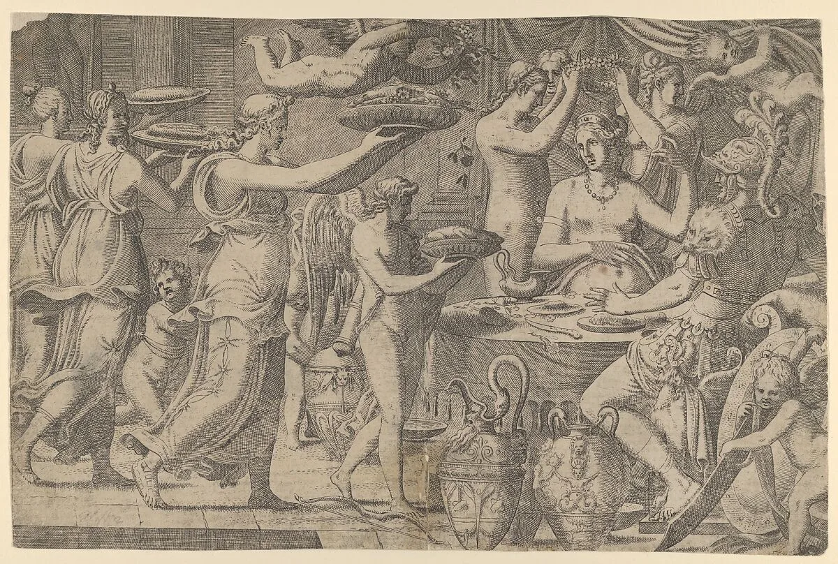 Mars and Venus Served by Cupid and the Graces — Léon Davent|Luca Penni