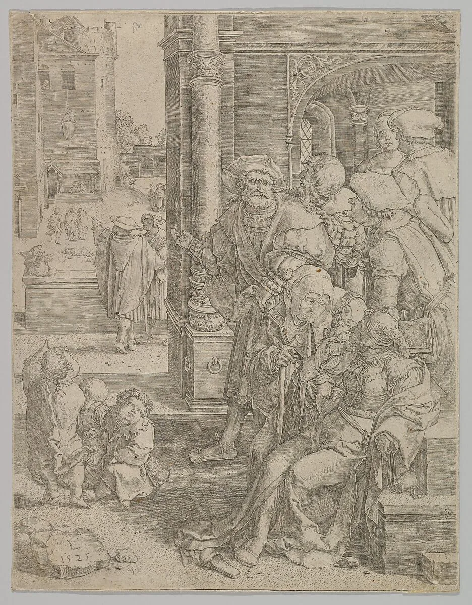Poet Virgil Suspended in a Basket — Lucas van Leyden