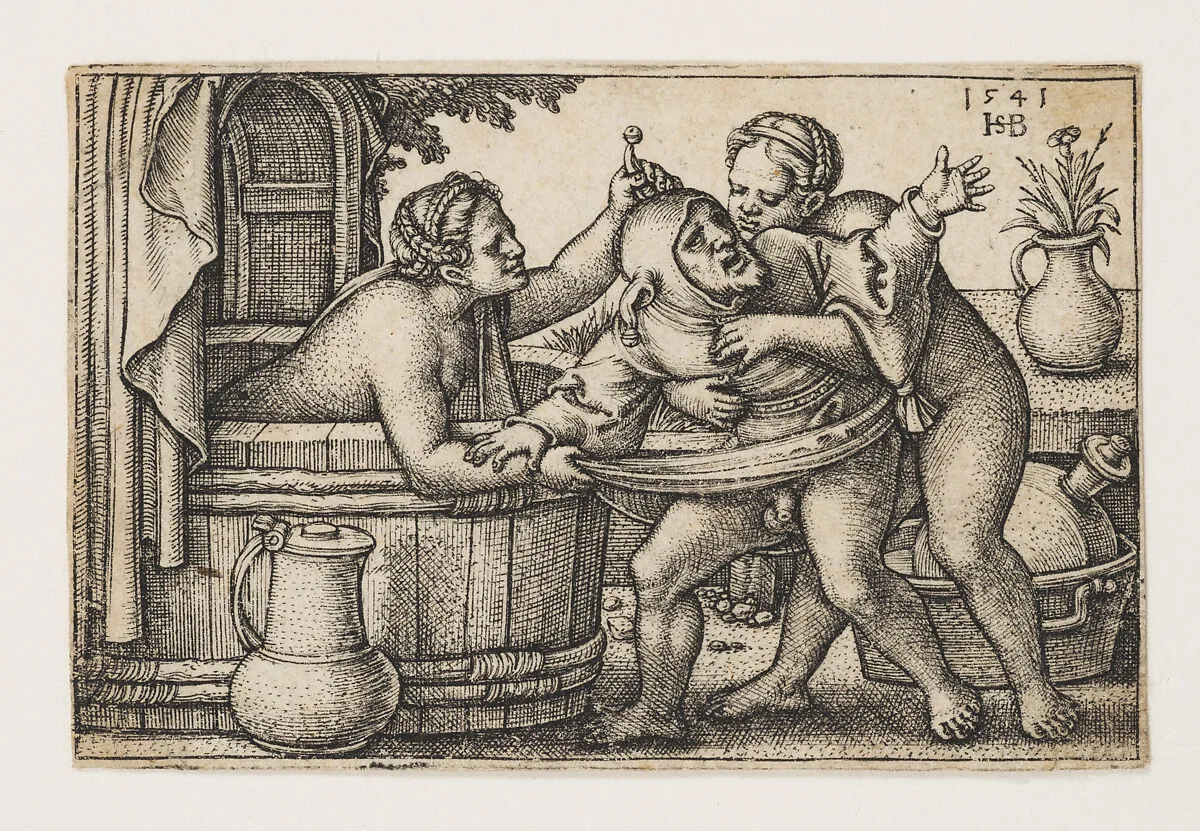 Buffoon and Two Women — Sebald Beham