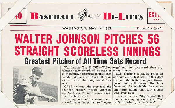 Walter Johnson #40 from Nu-Card Baseball Hi-Lites series (W460) — Nu-Card, Inc.