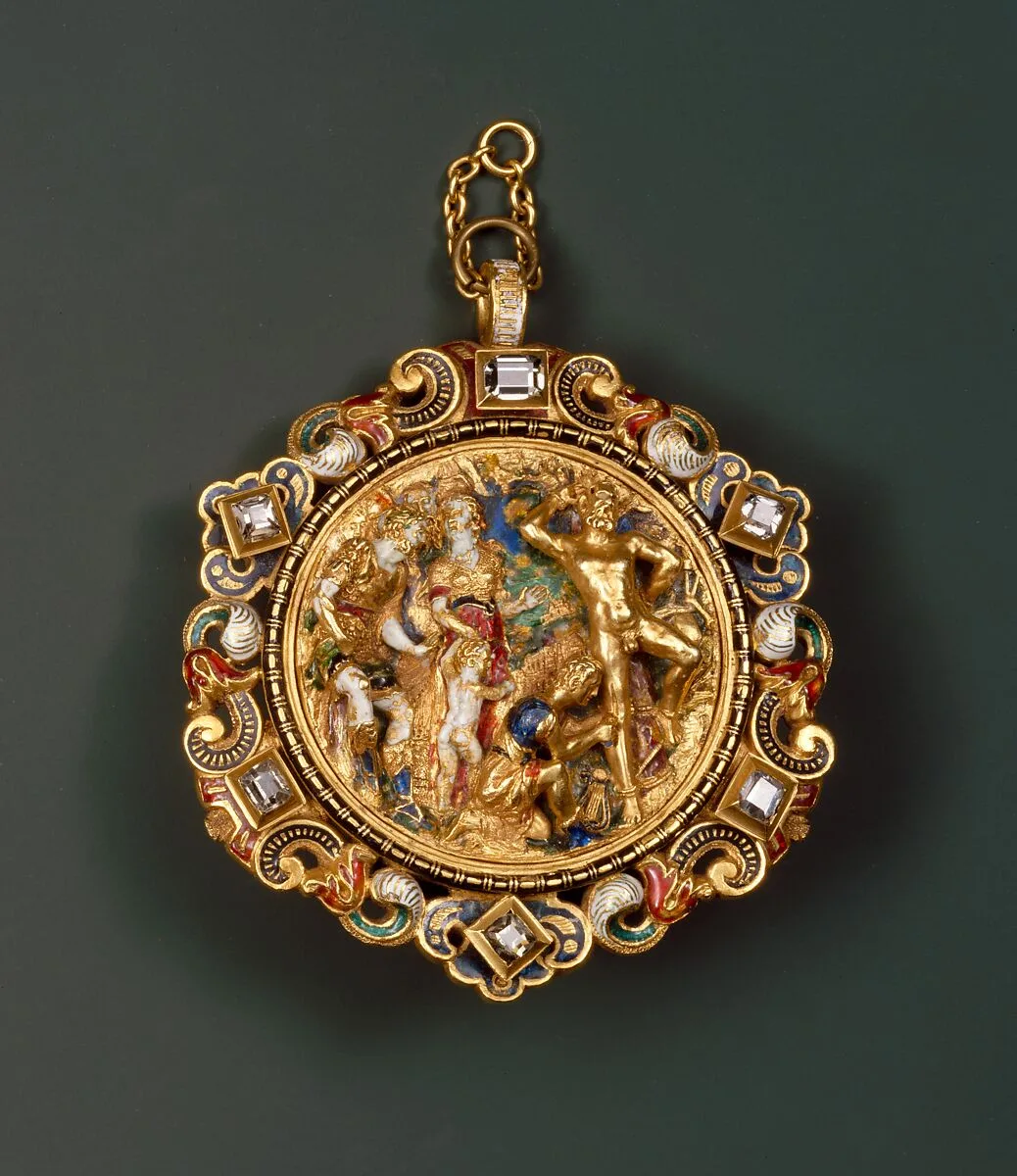 Hat Badge Mounted as a Pendant with the Flaying of Marsyas — Albert André