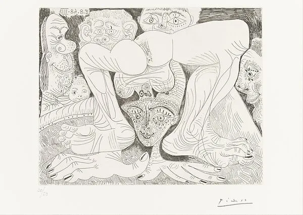 Female Acrobat with Face Makeup and Spectators, from 347 Suite — Pablo Picasso|Aldo and Piero Crommelynck|Galerie Louise Leiris