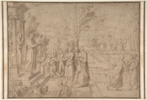A Saint Addressing Figures from the Steps of a Temple
