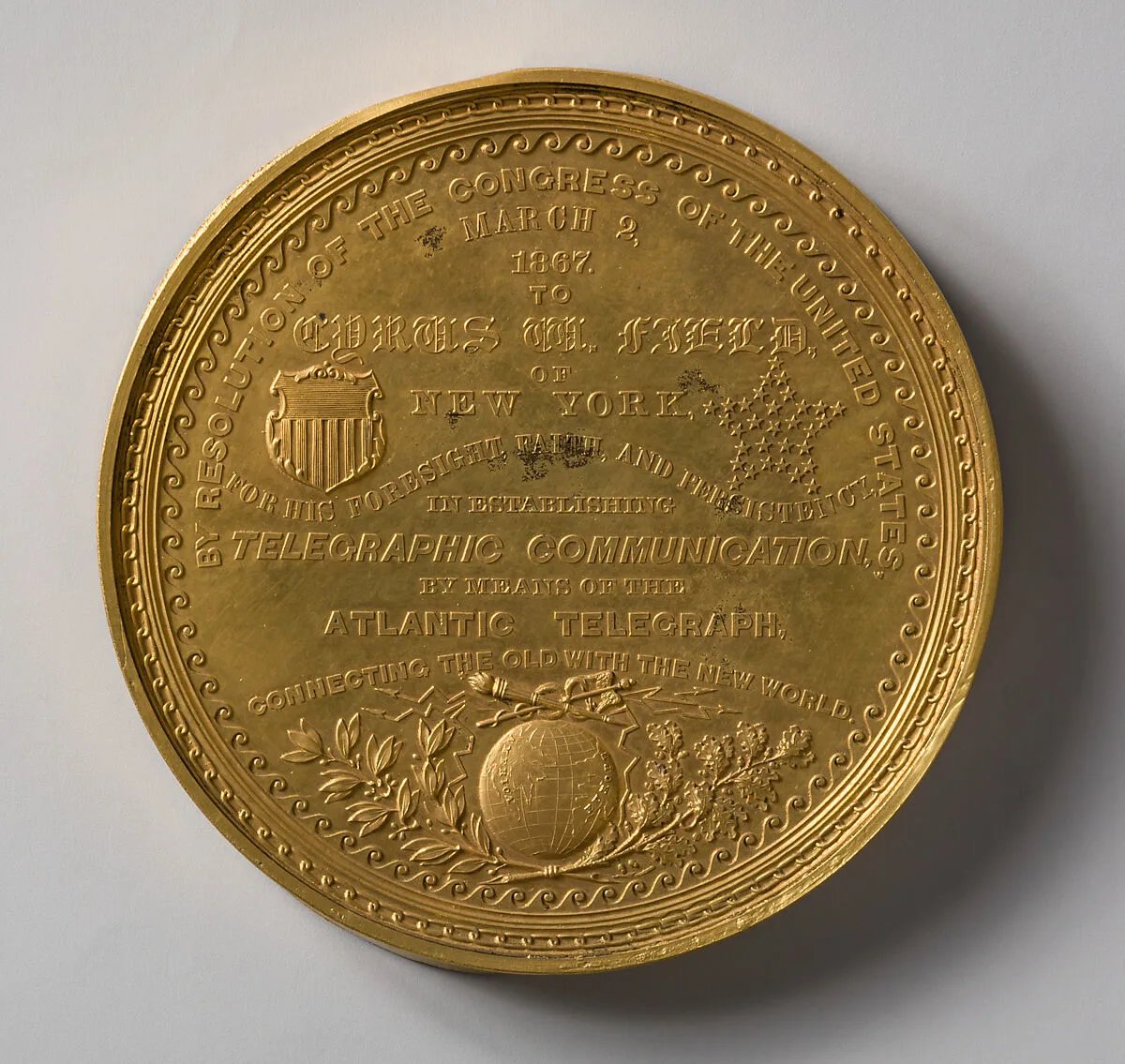 Congressional Medal to Cyrus W. Field for the Successful Laying of the Atlantic Cable — William Barber