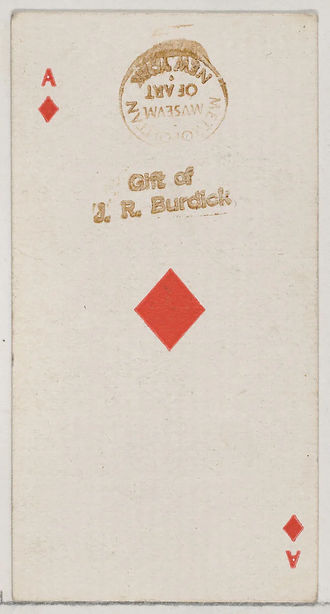 Ace of Diamonds (red), from the Playing Cards series (N84) for Duke brand cigarettes — W. Duke, Sons & Co.