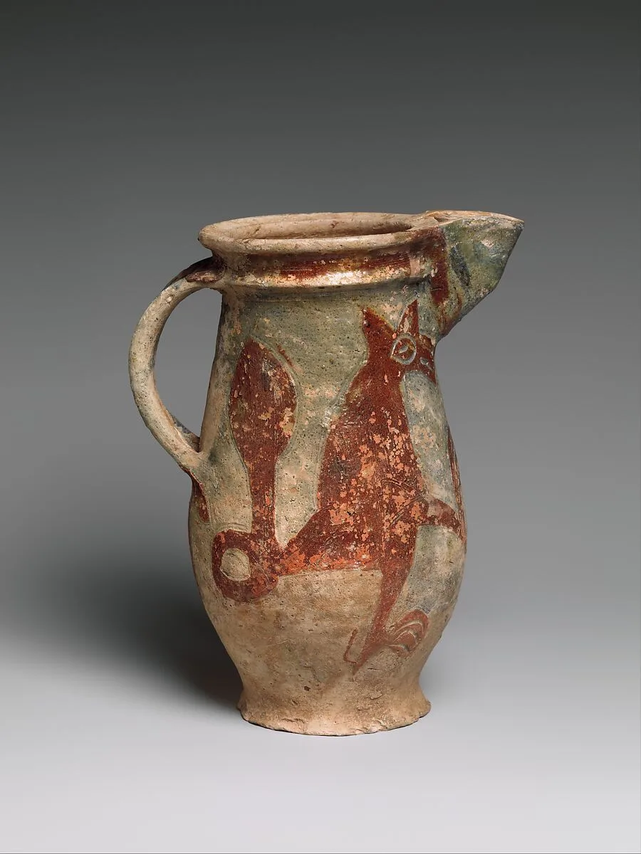 Barrel-Shaped Jug with a Fox and a Rooster — Unknown