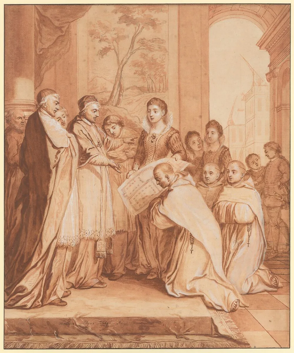 Scene 31: Foundation of a second Feuillant monastery in Rome, dedicated to Saint Bernard, in 1594, thanks to the generosity of Caterina de' Nobili, niece of Pope Julius III and widow of Count Sforza Sforza di Santa Fiora — Matthieu Elias|Reverend Jean de la Barrière