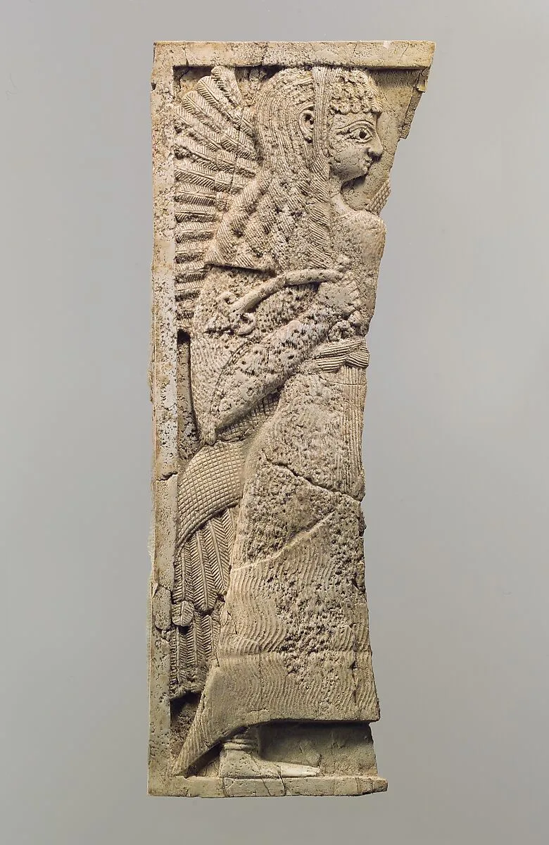 Furniture plaque carved in relief with standing woman — Unknown