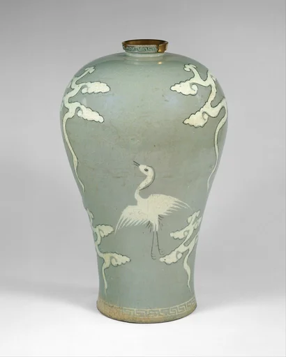 청자 상감 구름 학 무늬 매병 고려|靑磁象嵌雲鶴文梅甁 高麗|Maebyeong (plum bottle) decorated with cranes and clouds
