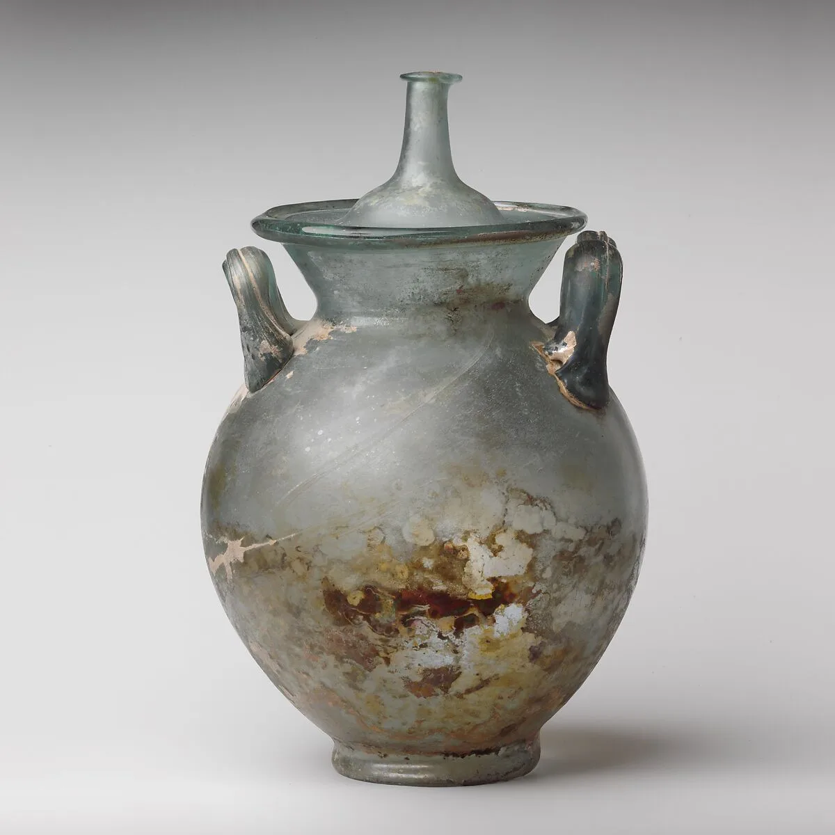 Glass cinerary urn with lid — Unknown