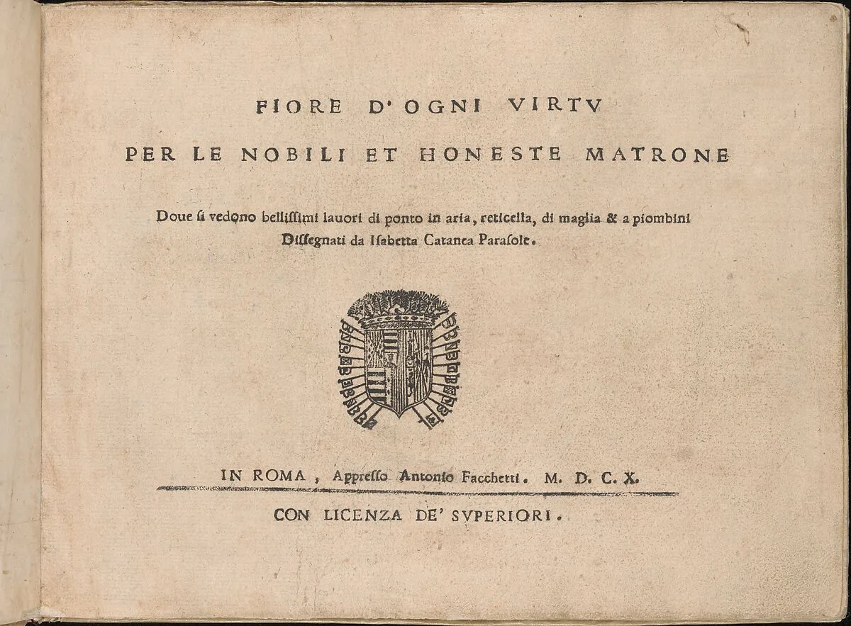 Fiore D'Ogni Virtu Per le Nobili Et Honeste Matrone, title page (recto) — Isabella Catanea Parasole|Antonio Fachetti
