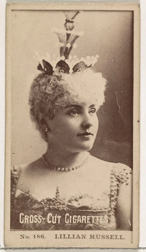 Card Number 186, Lillian Russell, from the Actors and Actresses series (N145-2) issued by Duke Sons & Co. to promote Cross Cut Cigarettes — W. Duke, Sons & Co.