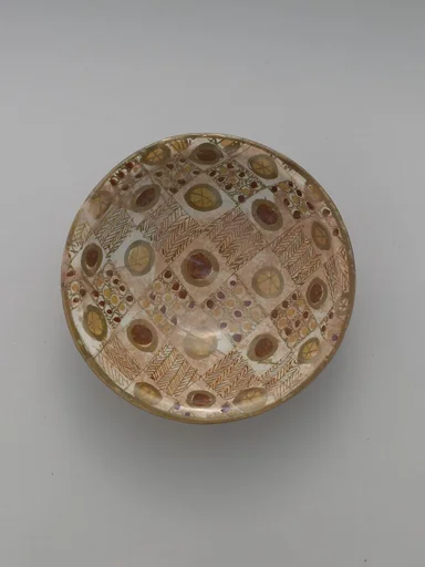 Three-Color Luster Bowl with a Checkerboard Pattern