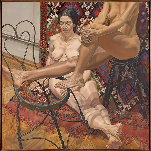 Two Models with Bent Wire Chair and Kilim Rug — Philip Pearlstein