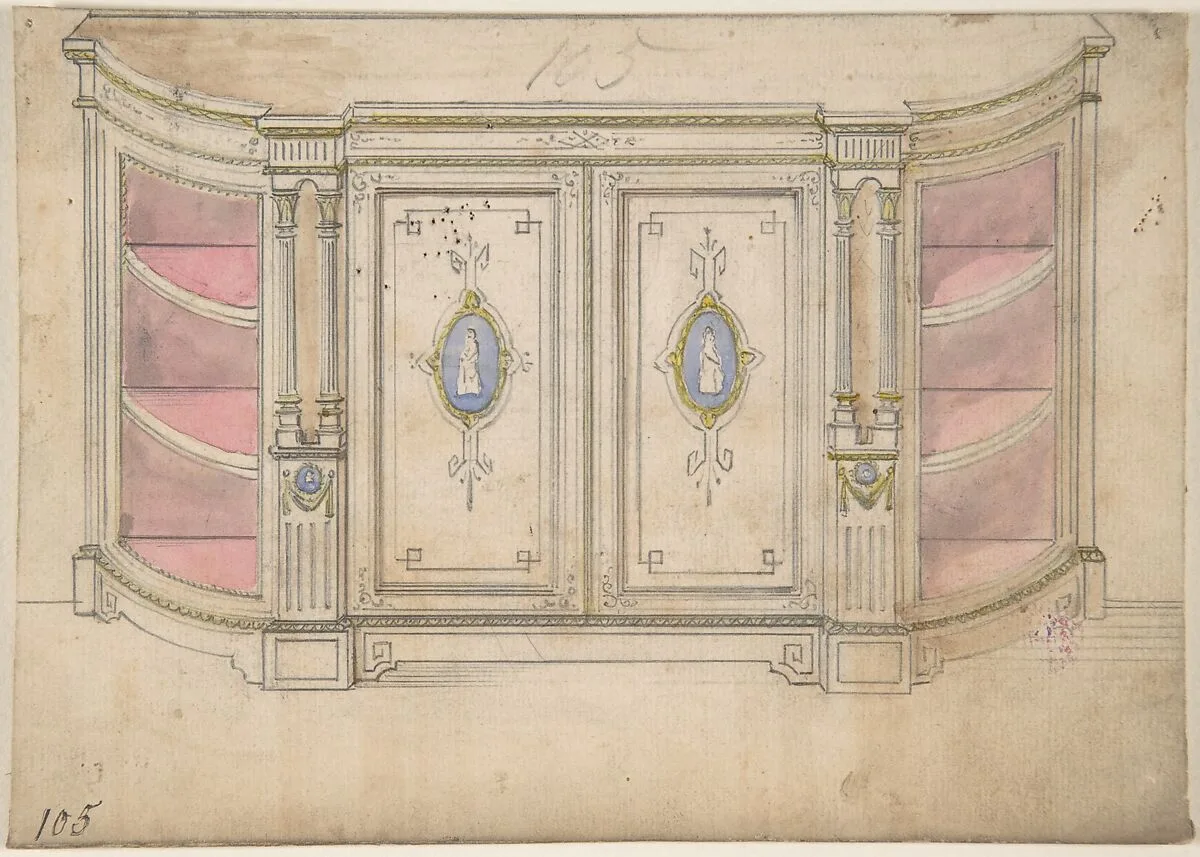 Cabinet Design with Doors Adorned with Porcelain Plaques — Anonymous, British, 19th century