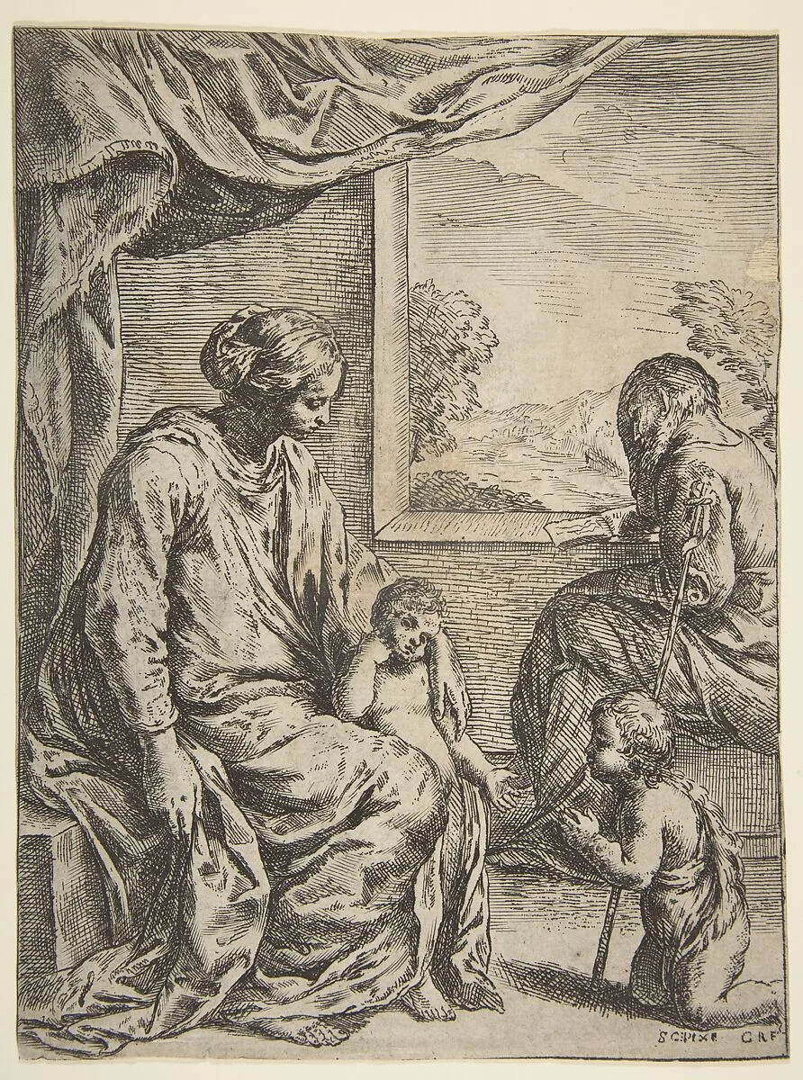 Holy Family with Saint John the Baptist — Simone Cantarini|Cesare Roberti|Carlo Ridolfi
