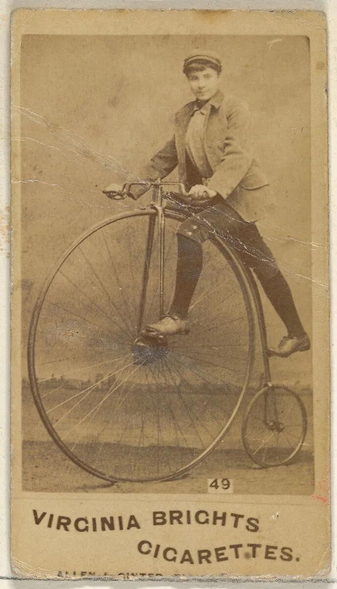 Card 49, from the Girl Cyclists series (N49) for Virginia Brights Cigarettes — Allen & Ginter