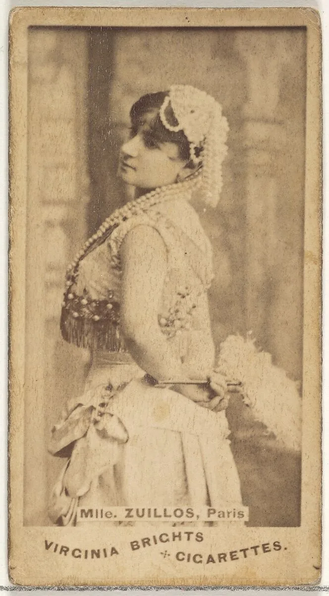 Mlle. Zuillos, Paris, from the Actors and Actresses series (N45, Type 1) for Virginia Brights Cigarettes — Allen & Ginter