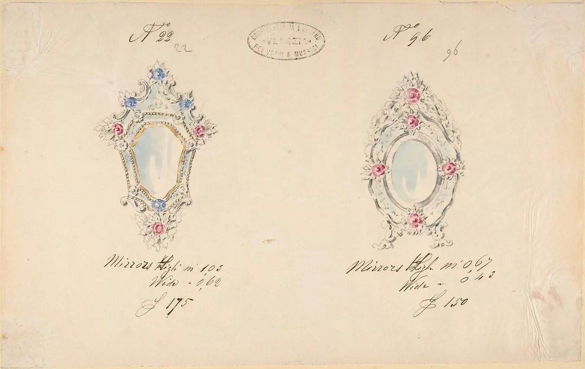 One of Twenty-Three Sheets of Drawings of Glassware (Mirrors, Chandeliers, Goblets, etc.) — Compagnia di Venezia e Murano