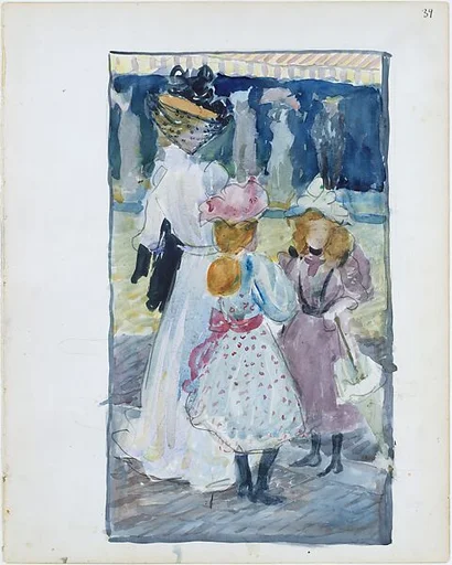 Large Boston Public Garden Sketchbook: Two girls and a woman in a veiled hat