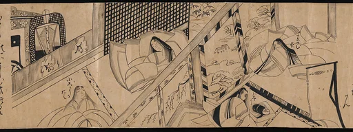 「明石」 「澪標」 「蓬生」 「関屋」「絵合」 『源氏物語』 絵巻|"Akashi", "Channel Buoys" ("Miotsukushi"), "The Wormwood Patch" ("Yomogiu"), "Gatehouse" ("Sekiya"), and "Picture Contest" ("E-awase") chapters from the Tale of Genji (Genji monogatari)