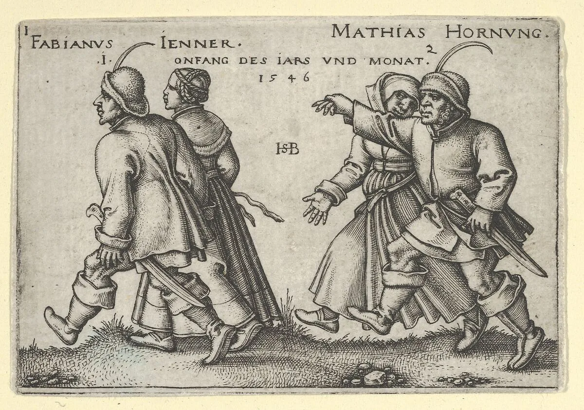 January and February from "The Peasants' Feast" or "The Twelve Months" — Sebald Beham