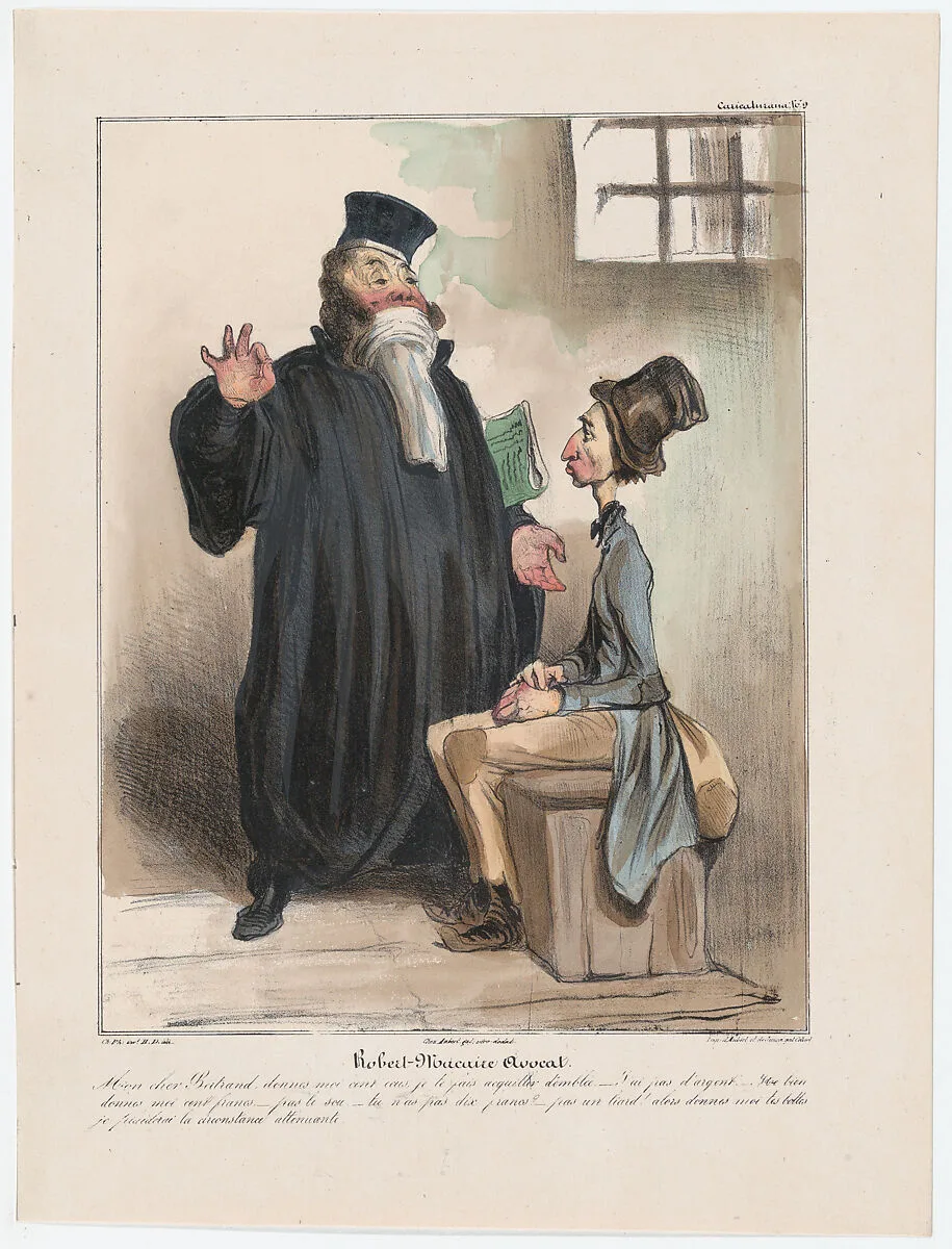 Plate 9: Robert Macaire, barrister, from 'Caricaturana,' published in Les Robert Macaires — Charles Philipon|Aubert et Cie|Aubert et Cie|Honoré Daumier|Junca