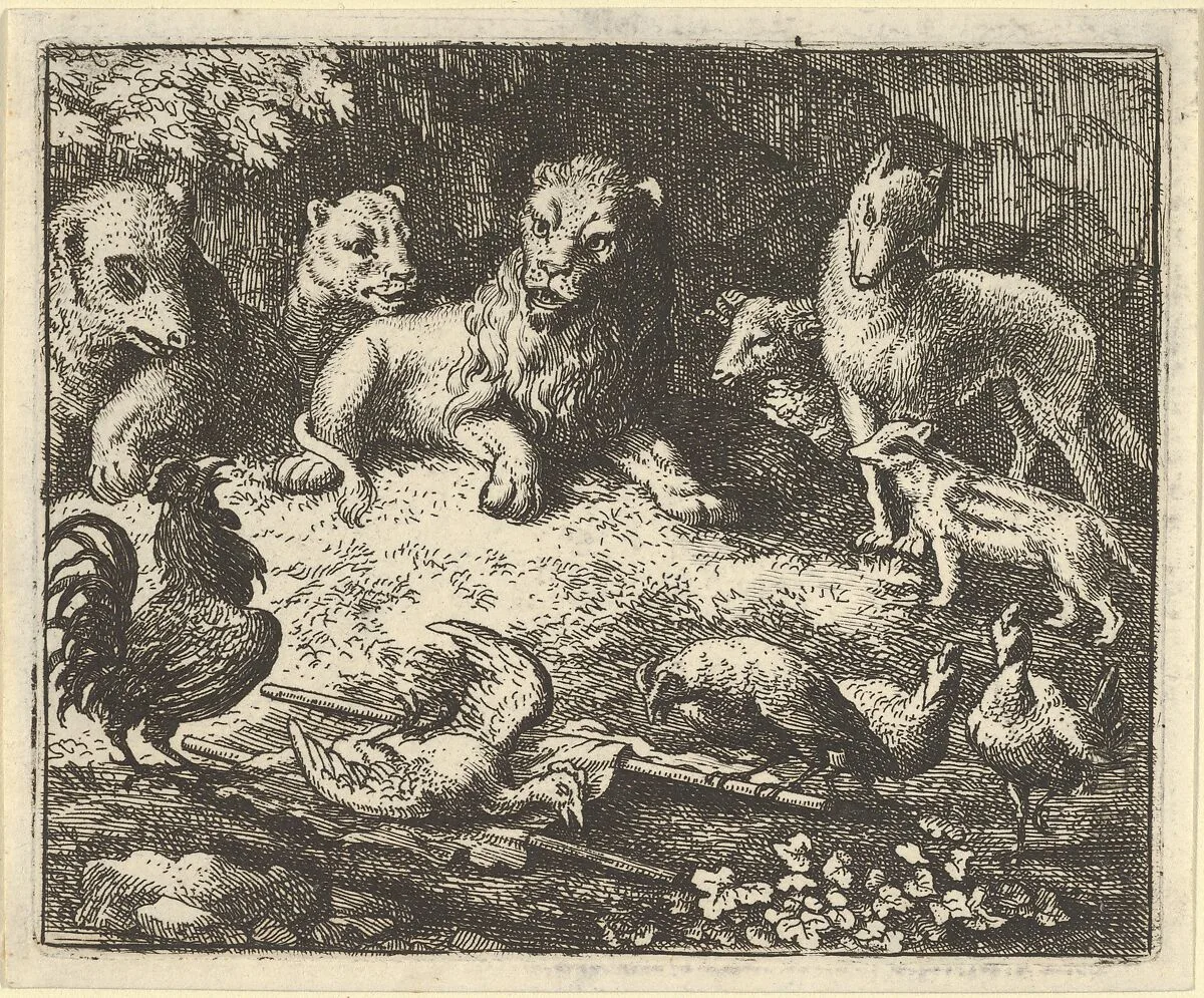 The Rooster Accuses Renard of Murdering his Chicken from Hendrick van Alcmar's Renard The Fox — Allart van Everdingen