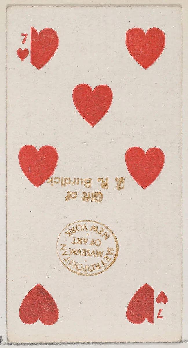 Seven Hearts (red), from the Playing Cards series (N84) for Duke brand cigarettes — W. Duke, Sons & Co.
