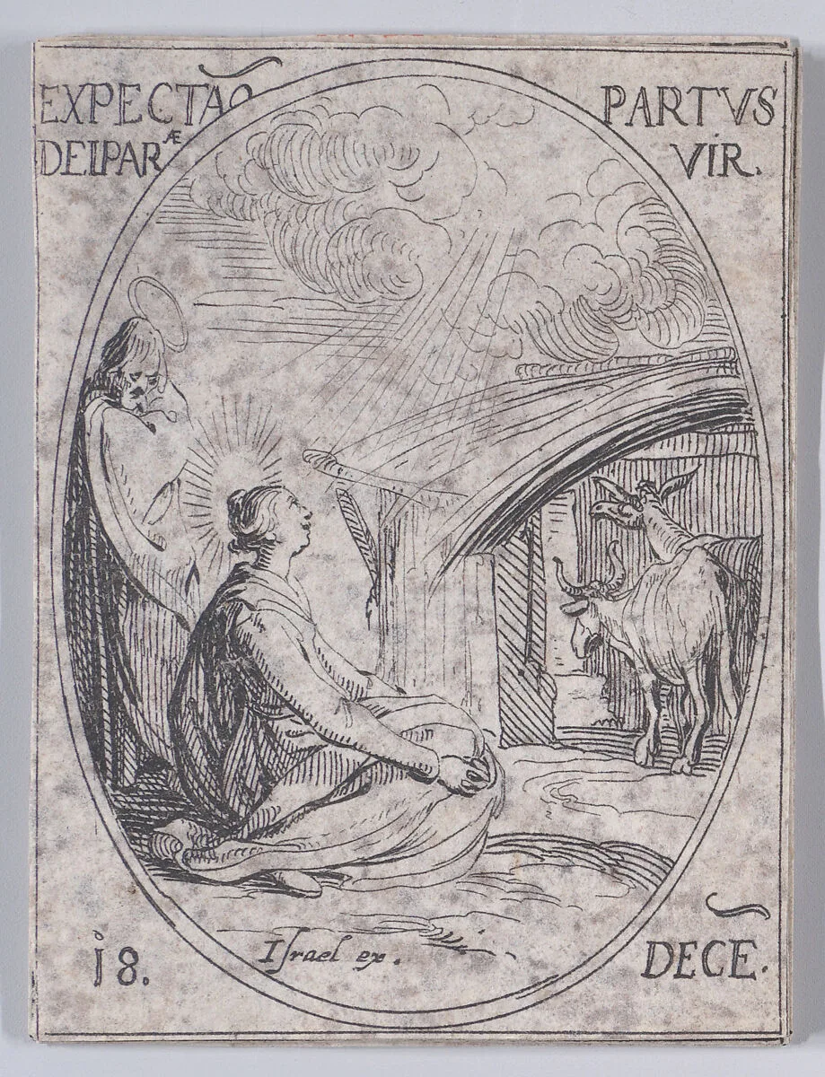 L'Attente de l'Enfantement de la Vierge (Expectation of the Virgin Mary), December 18th, from "Les Images De Tous Les Saincts et Saintes de L'Année" (Images of All of the Saints and Religious Events of the Year) — Jacques Callot|Israël Henriet