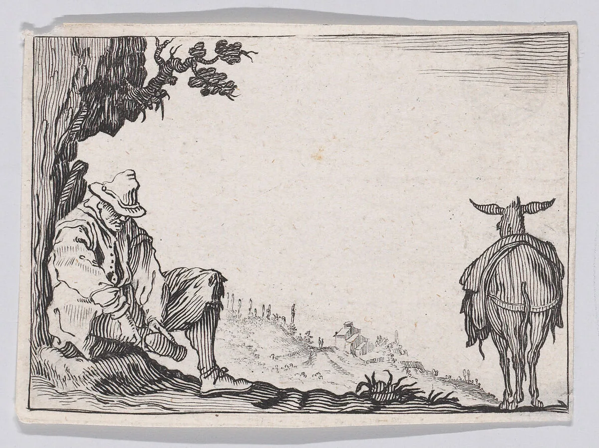 Reverse Copy of La Paysant se Déchaussant (The Peasant Taking off his Shoes), from "Les Caprices" Series A, The Florence Set — Jacques Callot|Anonymous