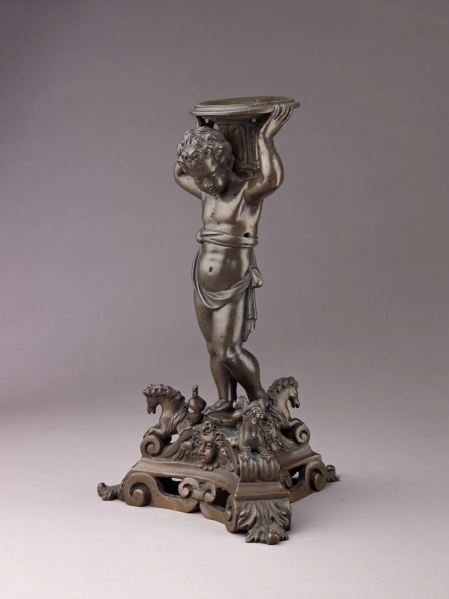 Candlestick in the form of a Putto (see also 1975.1.1374, .1375, .1377) — Unknown