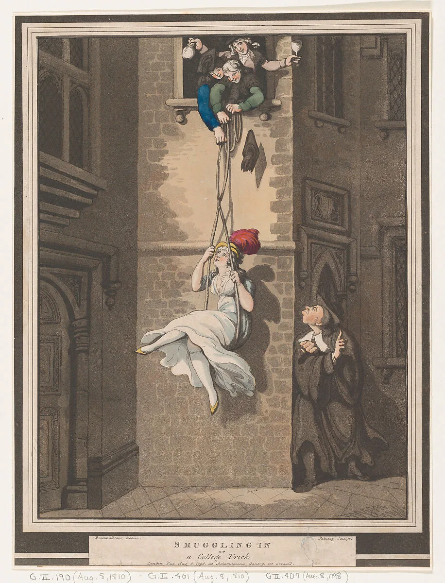 Smuggling In, or A College Trick — Thomas Rowlandson|Heinrich Joseph Schütz|Rudolph Ackermann, London