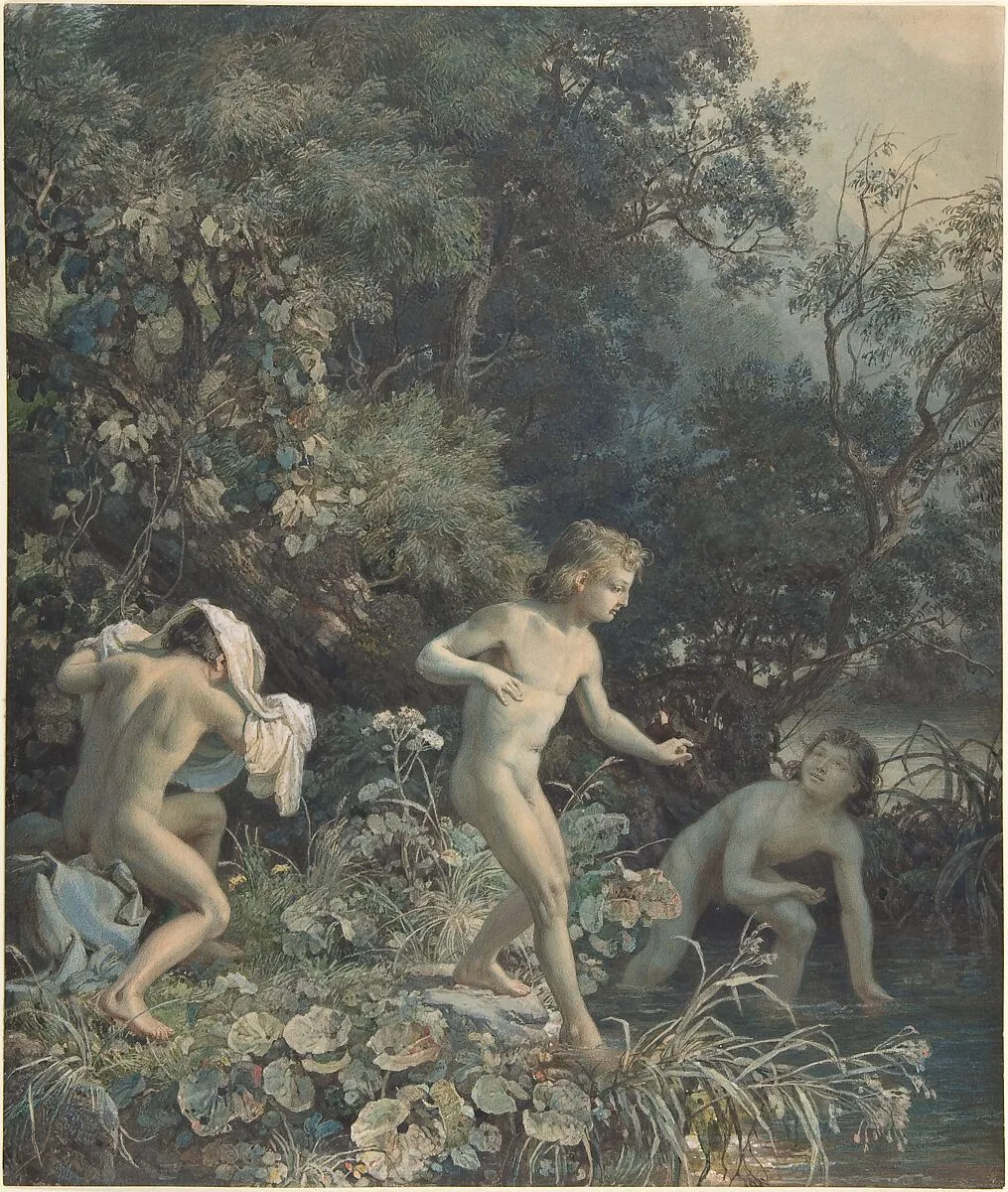 Riverside with Three Bathing Boys — Christian Friedrich Gille