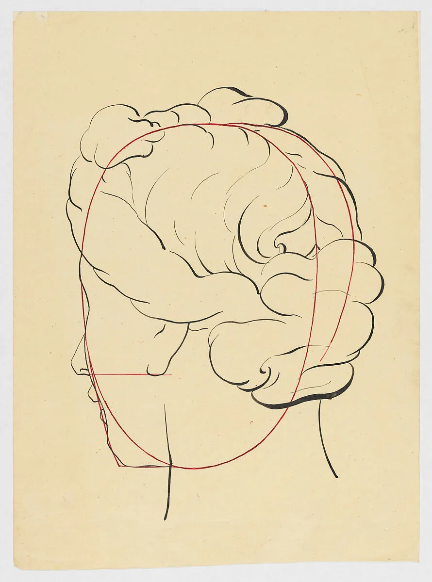 Schematic female head, seen from behind — Anonymous, 18th century