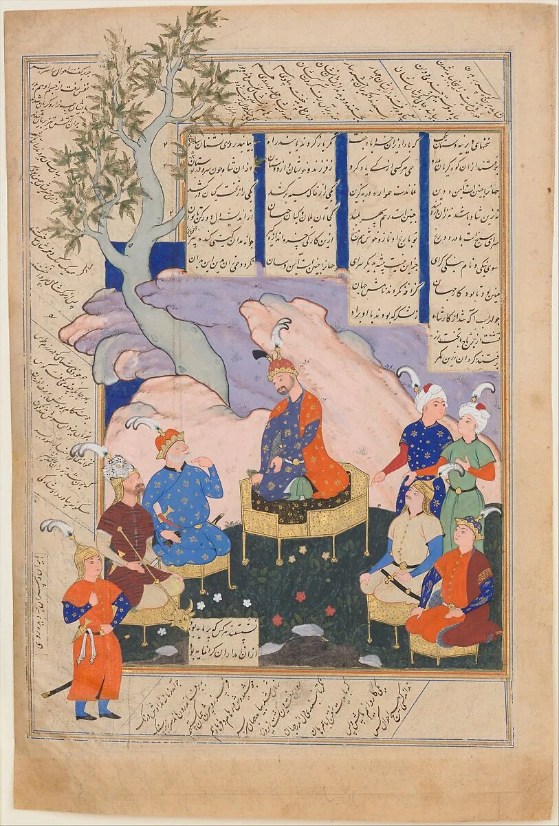"Luhrasp Hears from the Returning Paladins of the Vanishing Kai Khusrau", Folio from a Shahnama (Book of Kings) of Firdausi — Abu'l Qasim Firdausi|Siyavush|Shah Isma'il II