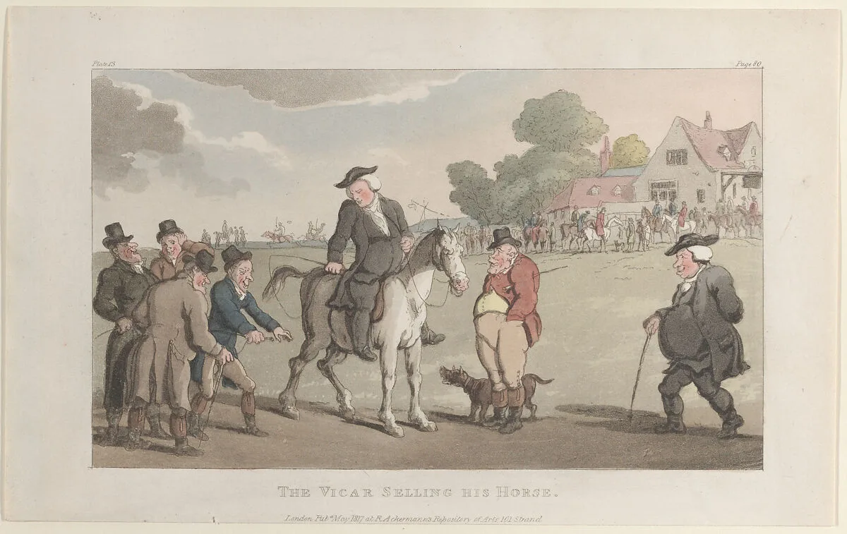 The Vicar Selling his Horse — Rudolph Ackermann, London|Oliver Goldsmith|William Clowes|Thomas Rowlandson