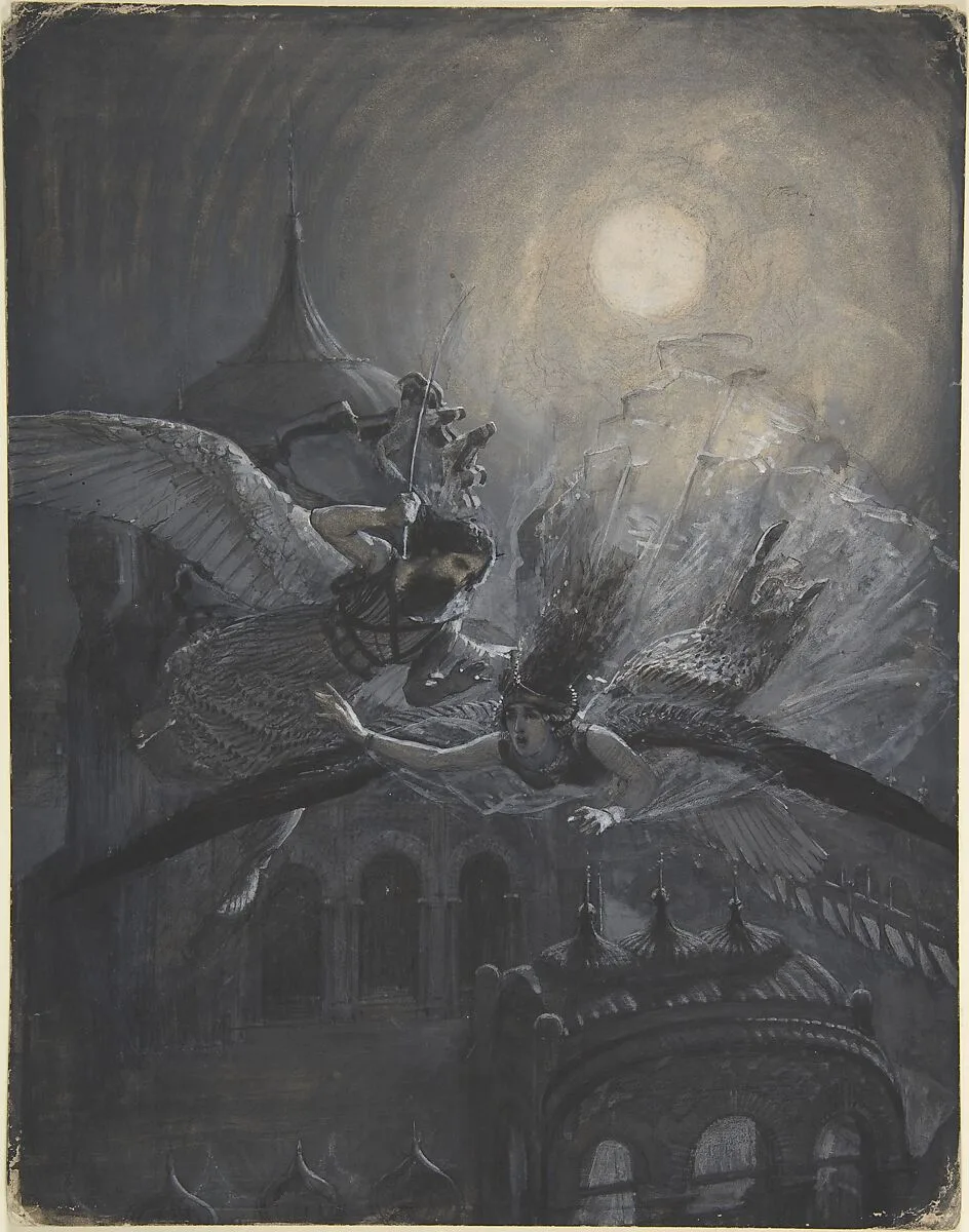 Angel Scourging a Harpy (recto); Athletic Scene (verso) — Anonymous, British, 19th century