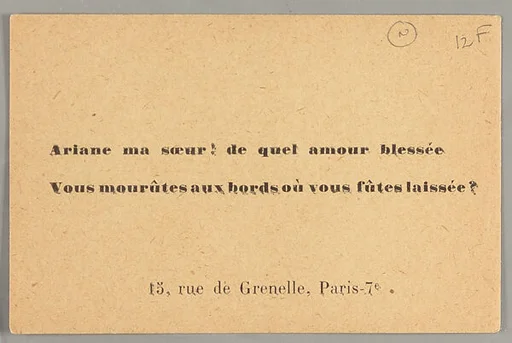 Ariane ma sœur! de quel amour blessée : vous mourûtes aux bords où vous fûtes laissée?