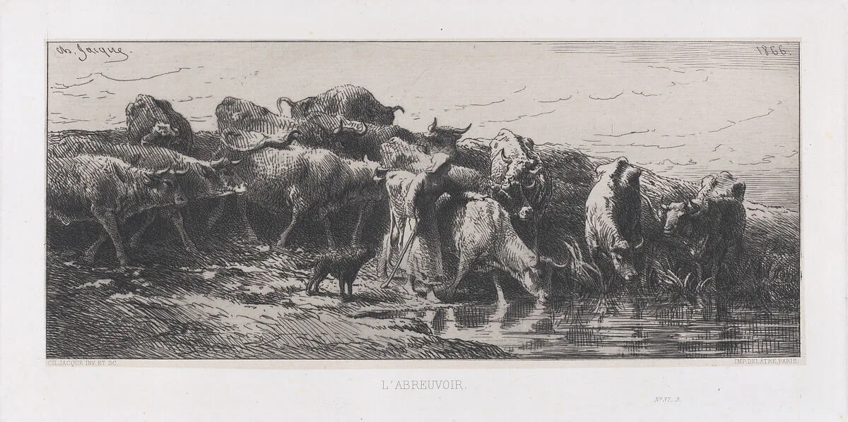 The Watering Hole — Charles Jacque|Auguste Delâtre