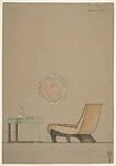 Elevation of Modern Lounge Chair, Table and Mirror