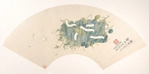 清 居巢 蠶蛾 扇面|Silkworm